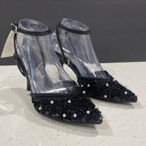 Black Heels 3.5 In "Ruth" Faux Pearls Sequins Beads Sz 6.5 NWT- A New Day-